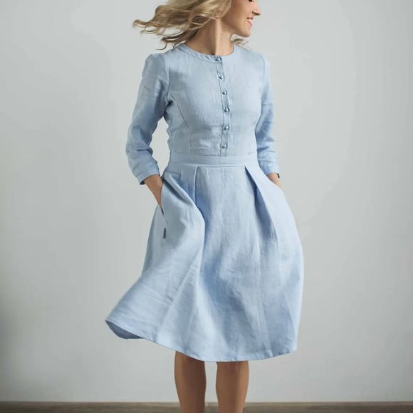 chinese dress ladies Zapaka Women Dusty Blue Lace A-Line Mother of The Bride Dress Half Sleeves Tea Length Wedding Guest Bride Dress, Grey Blue / US6